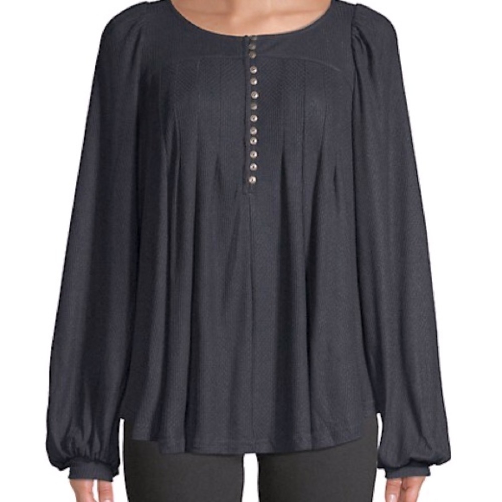 🆕Free People Half-Button Top Balloon Sleeve